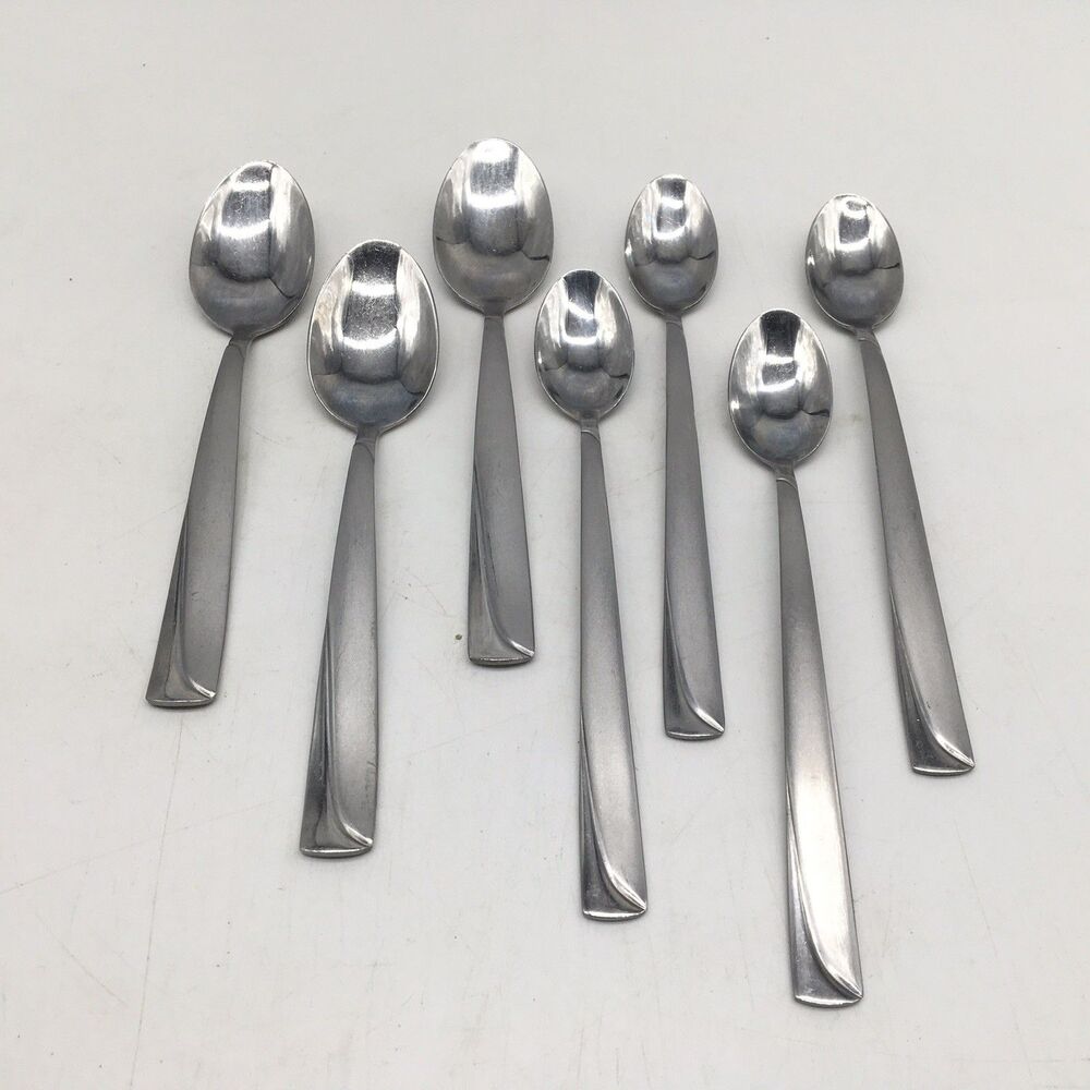 Lot 7 Oneida Silver Madeline Stainless Flatware Soup 7.25" Long Iced Tea Spoons